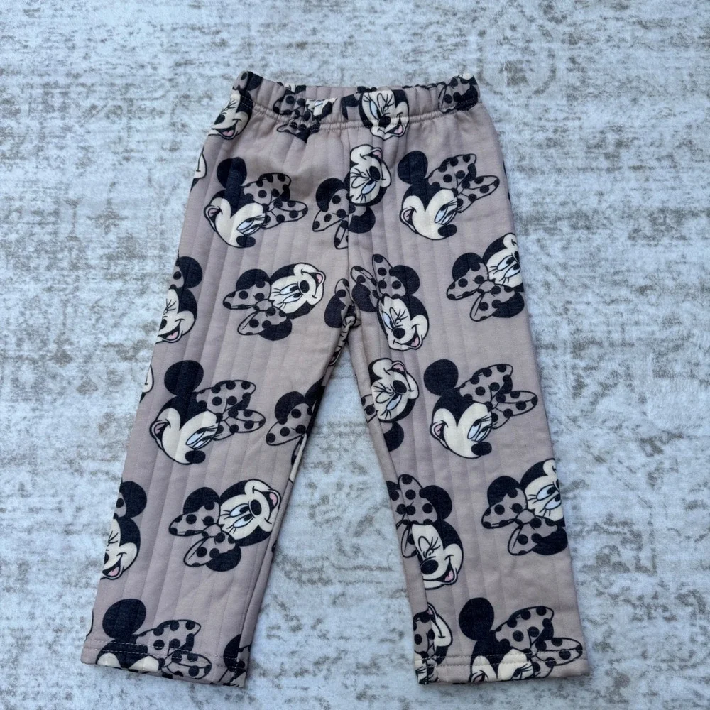 Disney Baby Minnie Mouse 2-Piece Quilted Set 24M Tan Black Sweatshirt Joggers
